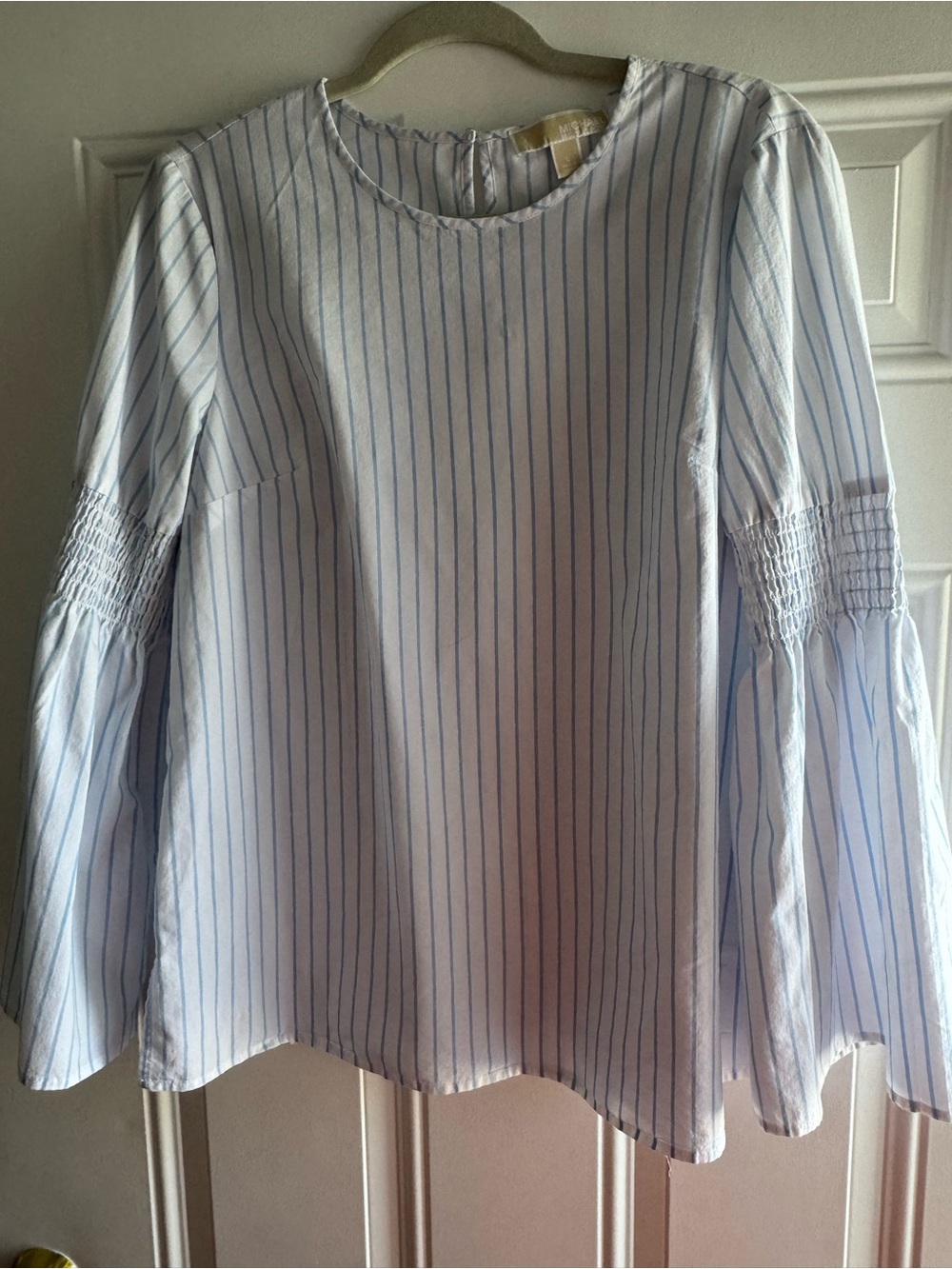 MICHAEL Michael Kors Light Blue and White Pinstripe Long-Sleeve Tunic